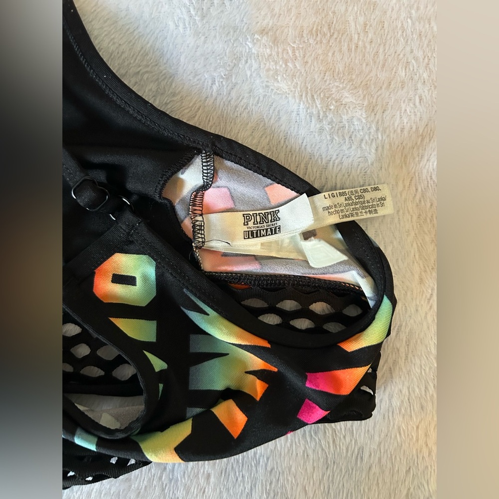 PINK Victoria's Secret Black Sports Bra with Colorful Logo (2 TOTAL) - Picture 3 of 4